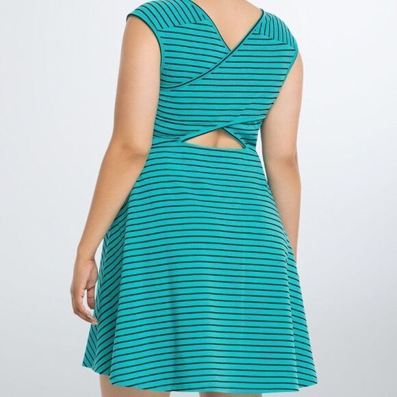 Torrid Women's Teal Black Striped Cross Back Skater Dress Size 2X - Picture 13 of 13